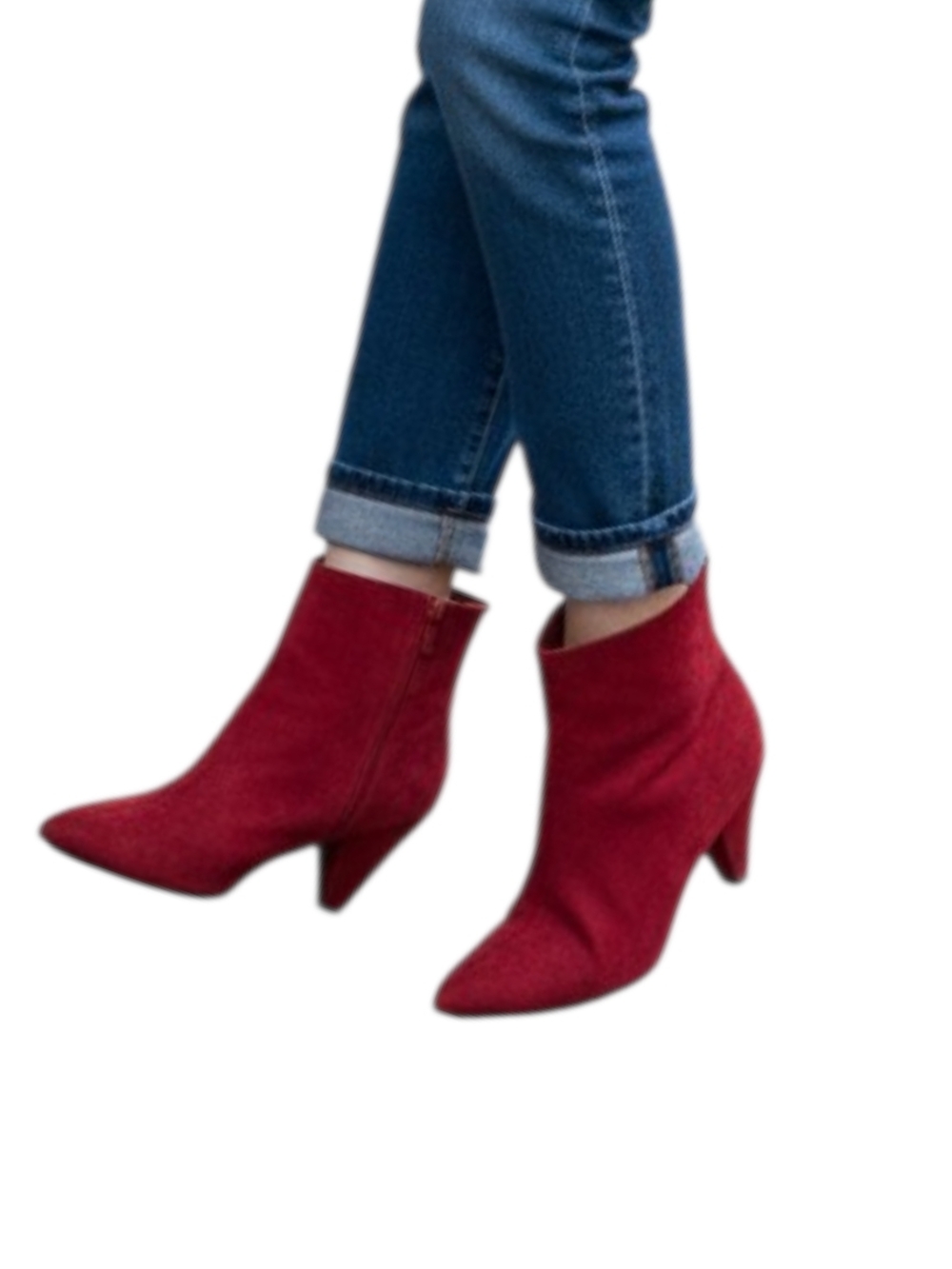 Women's Red Pointed Ankle Booties with Side Zip